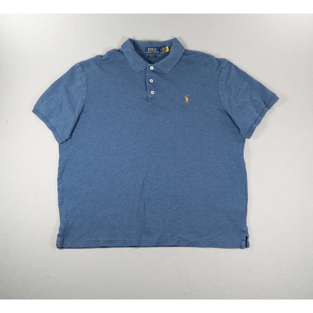 Polo Ralph Lauren Mens Large Classic Fit Short Sleeve Heather Blue Polo Shirt